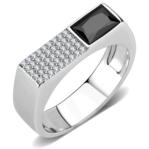 Picture of DA252 - Stainless Steel Ring High polished (no plating) Men AAA Grade CZ Black Diamond