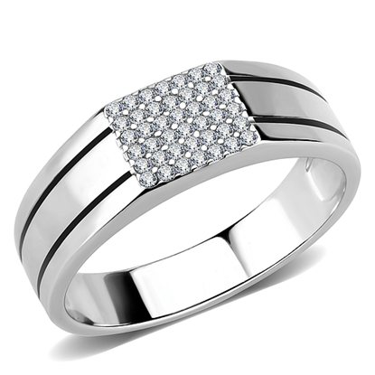 Picture of DA253 - Stainless Steel Ring High polished (no plating) Men AAA Grade CZ Clear