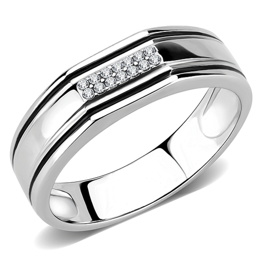 Picture of DA254 - Stainless Steel Ring High polished (no plating) Men AAA Grade CZ Clear