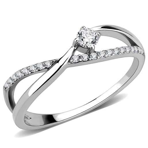 Picture of DA261 - Stainless Steel Ring High polished (no plating) Women AAA Grade CZ Clear