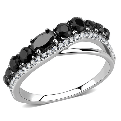 Picture of DA269 - Stainless Steel Ring High polished (no plating) Women AAA Grade CZ Black Diamond