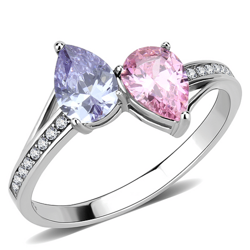 Picture of DA270 - Stainless Steel Ring High polished (no plating) Women AAA Grade CZ Multi Color