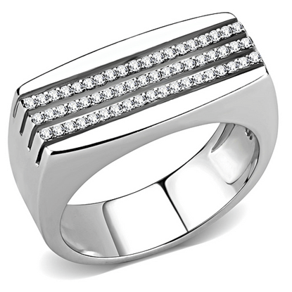 Picture of DA279 - Stainless Steel Ring High polished (no plating) Men AAA Grade CZ Clear