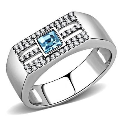 Picture of DA283 - Stainless Steel Ring High polished (no plating) Men Top Grade Crystal Sea Blue