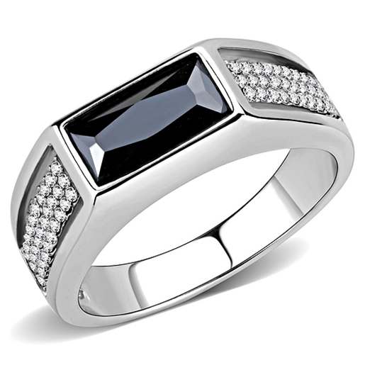 Picture of DA284 - Stainless Steel Ring High polished (no plating) Men AAA Grade CZ Black Diamond