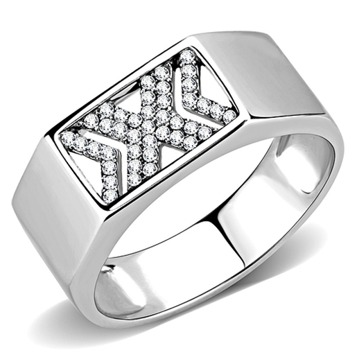 Picture of DA285 - Stainless Steel Ring High polished (no plating) Men AAA Grade CZ Clear