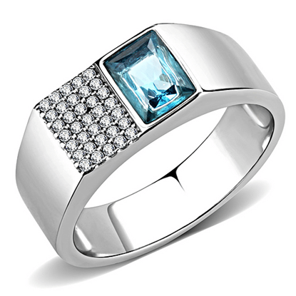 Picture of DA287 - Stainless Steel Ring High polished (no plating) Men Synthetic Sea Blue