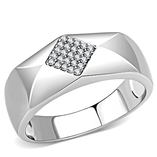 Picture of DA288 - Stainless Steel Ring High polished (no plating) Men AAA Grade CZ Clear