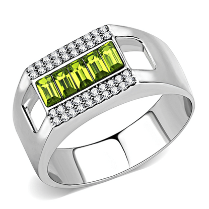 Picture of DA289 - Stainless Steel Ring High polished (no plating) Men Top Grade Crystal Olivine color