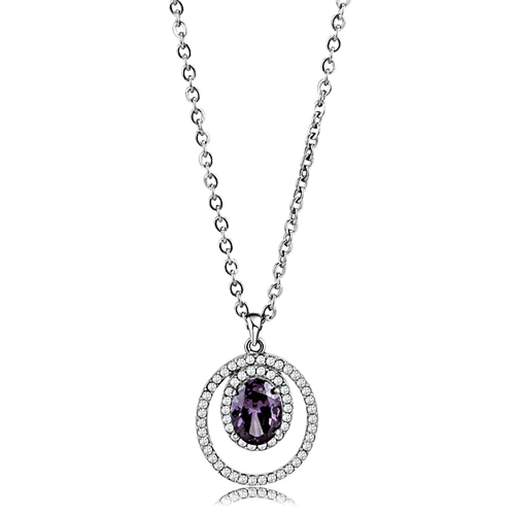 Picture of DA300 - Stainless Steel Chain Pendant High polished (no plating) Women AAA Grade CZ Amethyst