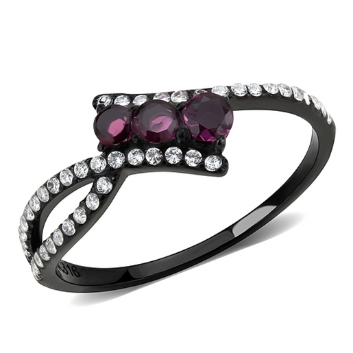 Picture of DA324 - Stainless Steel Ring IP Black(Ion Plating) Women AAA Grade CZ Fuchsia