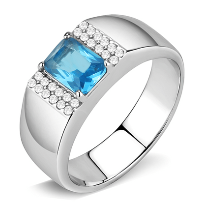 Picture of DA344 - Stainless Steel Ring No Plating Men Synthetic Sea Blue