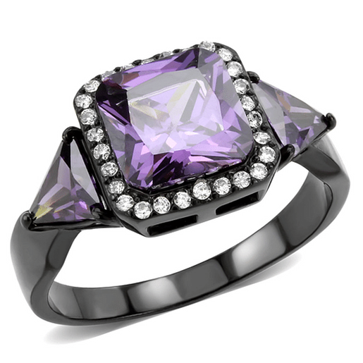 Picture of DA346 - Stainless Steel Ring IP Black(Ion Plating) Women AAA Grade CZ Amethyst