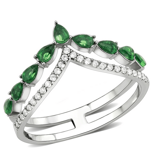 Picture of DA347 - Stainless Steel Ring High polished (no plating) Women Synthetic Emerald