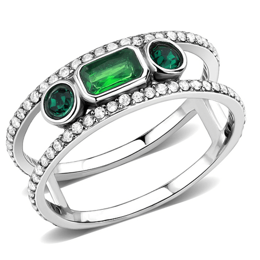 Picture of DA348 - Stainless Steel Ring High polished (no plating) Women Synthetic Emerald