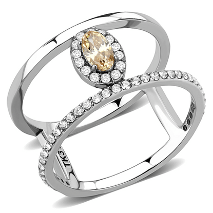 Picture of DA352 - Stainless Steel Ring High polished (no plating) Women AAA Grade CZ Champagne