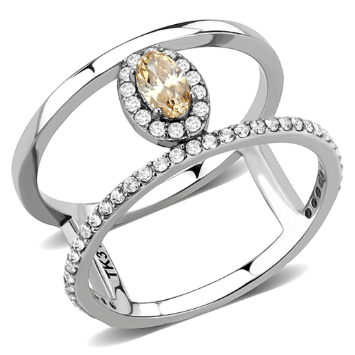 Picture of DA352 - Stainless Steel Ring High polished (no plating) Women AAA Grade CZ Champagne