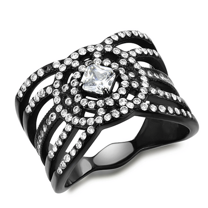 Picture of DA363 - Stainless Steel Ring IP Black(Ion Plating) Women AAA Grade CZ Clear