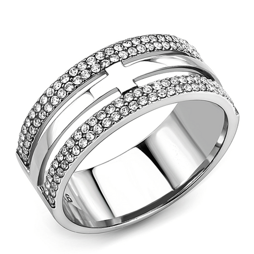 Picture of DA366 - Stainless Steel Ring High polished (no plating) Men AAA Grade CZ Clear