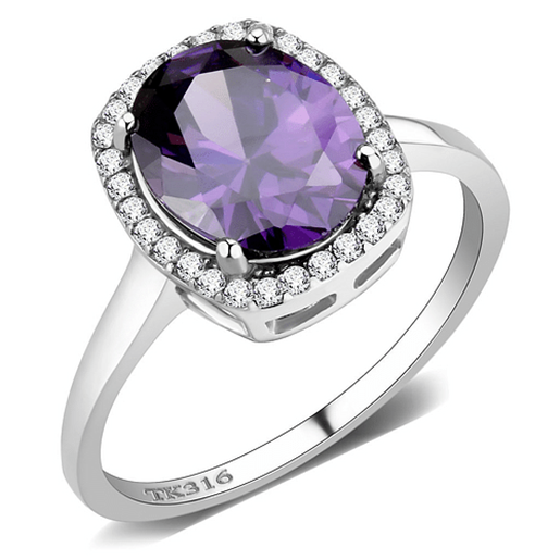 Picture of DA385 - Stainless Steel Ring High polished (no plating) Women AAA Grade CZ Amethyst