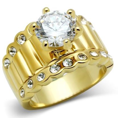 Picture of GL095 - Brass Ring IP Gold(Ion Plating) Women AAA Grade CZ Clear