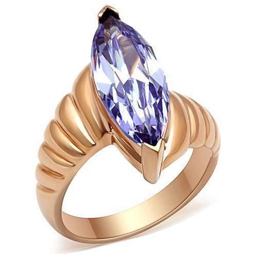 Picture of GL139 - Brass Ring IP Rose Gold(Ion Plating) Women AAA Grade CZ Light Amethyst