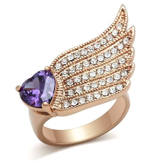 Picture of GL151 - Brass Ring IP Rose Gold(Ion Plating) Women AAA Grade CZ Amethyst