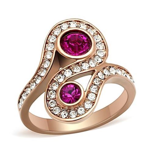 Picture of GL153 - Brass Ring IP Rose Gold(Ion Plating) Women Top Grade Crystal Fuchsia