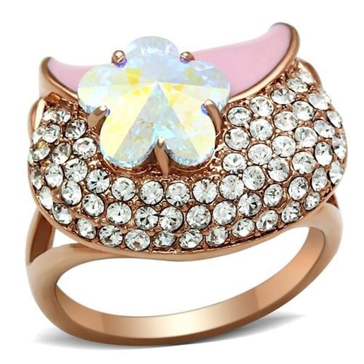 Picture of GL220 - Brass Ring IP Rose Gold(Ion Plating) Women Top Grade Crystal Clear