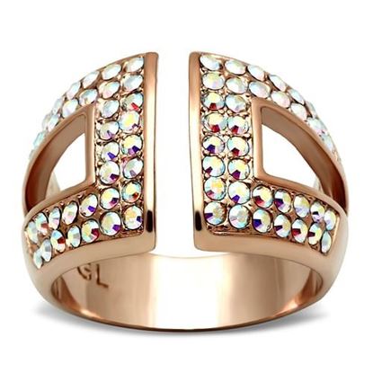 Picture of GL222 - Brass Ring IP Rose Gold(Ion Plating) Women Top Grade Crystal Aurora Borealis (Rainbow Effect)