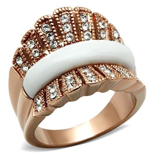 Picture of GL223 - Brass Ring IP Rose Gold(Ion Plating) Women Semi-Precious White