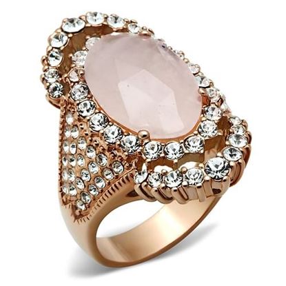 Picture of GL225 - Brass Ring IP Rose Gold(Ion Plating) Women Precious Stone Light Rose