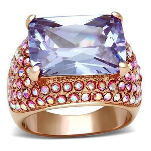 Picture of GL230 - Brass Ring IP Rose Gold(Ion Plating) Women AAA Grade CZ Light Amethyst