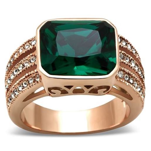 Picture of GL240 - Brass Ring IP Rose Gold(Ion Plating) Women Synthetic Blue Zircon