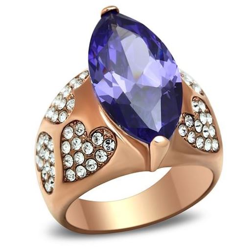 Picture of GL241 - Brass Ring IP Rose Gold(Ion Plating) Women AAA Grade CZ Tanzanite