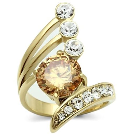 Picture of GL300 - Brass Ring IP Gold(Ion Plating) Women AAA Grade CZ Champagne