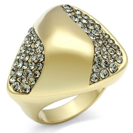 Picture of GL311 - Brass Ring IP Gold(Ion Plating) Women Top Grade Crystal Black Diamond