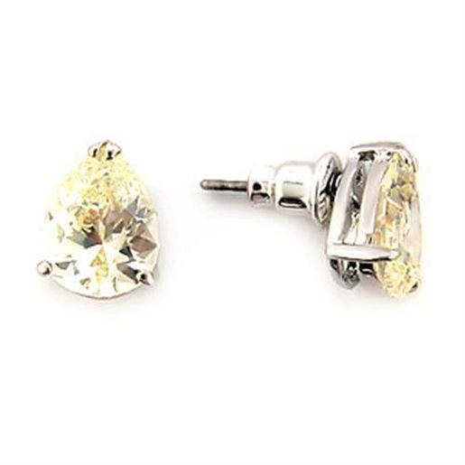 Picture of LO052 - Brass Earrings Rhodium Women AAA Grade CZ Citrine Yellow