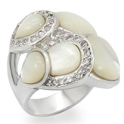 Picture of LO1044 - Brass Ring Rhodium Women Precious Stone White