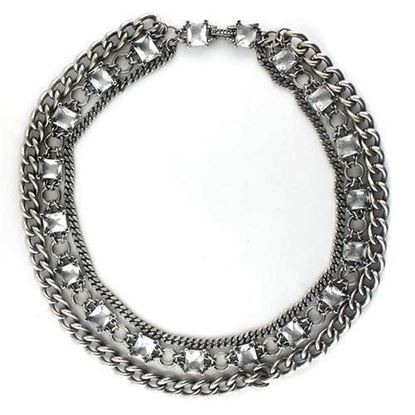 Picture of LO1137 - Brass Necklace Antique Silver Women Synthetic Clear