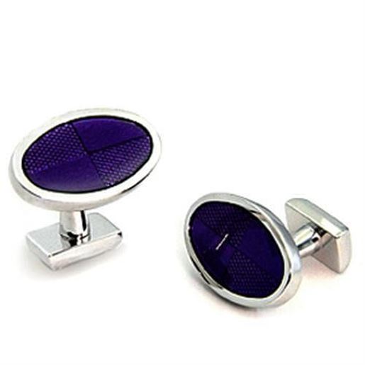 Picture of LO1190 - Brass Cufflink Rhodium Men Epoxy Amethyst