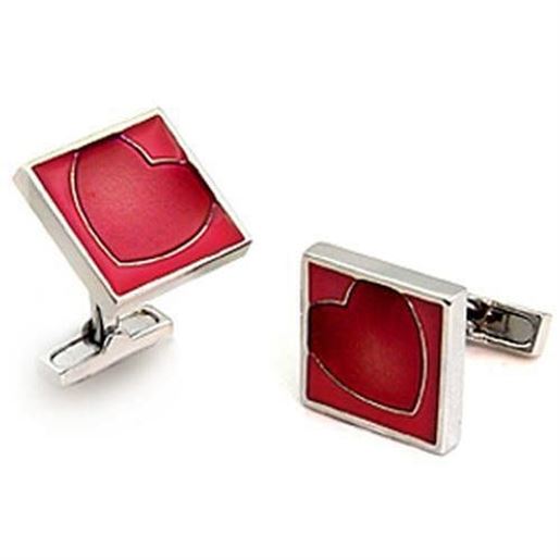 Picture of LO1192 - Brass Cufflink Rhodium Men Epoxy Garnet