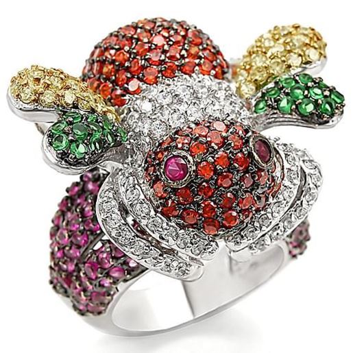 Picture of LO1329 - Brass Ring Rhodium+Gold+ Ruthenium Women Synthetic Ruby