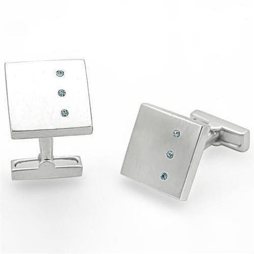 Picture of LO1382 - Brass Cufflink Rhodium Men Top Grade Crystal Sea Blue