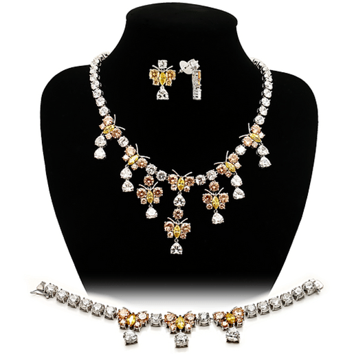 Picture of LO1453 - Brass Jewelry Sets Rhodium Women AAA Grade CZ Multi Color