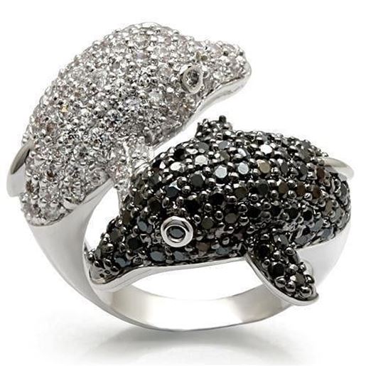 Picture of LO1481 - Brass Ring Rhodium + Ruthenium Women AAA Grade CZ Black Diamond