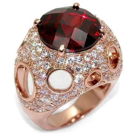 Picture of LO1507 - Brass Ring Rose Gold Women AAA Grade CZ Garnet