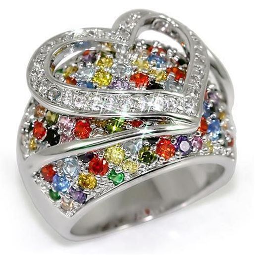 Picture of LO1510 - Brass Ring Rhodium Women AAA Grade CZ Multi Color