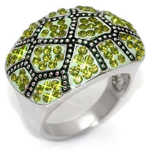 Picture of LO1519 - Brass Ring Rhodium Women Top Grade Crystal Olivine color