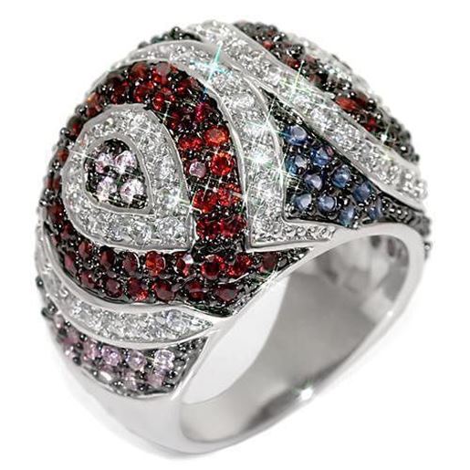 Picture of LO1520 - Brass Ring Rhodium + Ruthenium Women AAA Grade CZ Multi Color